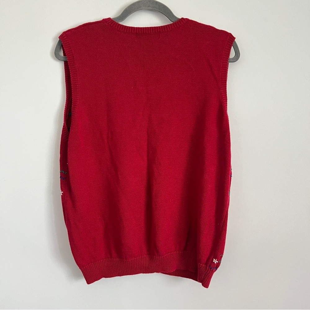Vintage 90s Alfred Dunner Christmas Sweater Vest Scottie Dog Red Knit Size M - Picture 6 of 6